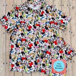 Disney Adult Shirt Mickey and Friends Fab 5 Faces Button Goofy  Minnie Mouse Donald Daisy Duck Pluto Matching Family women’s men’s plus size