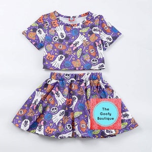 Disney Halloween 2 Piece Top Skirt Set Goofy Mickey Minnie Mouse Ghost Candy Matching Family Outfits Disney Girls Clothes Not So Scary