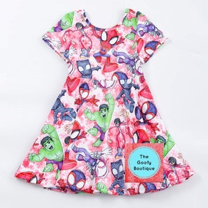 Spidey and Friends Twirl Dress: Superhero Print