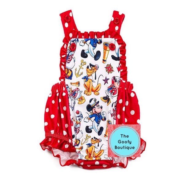 Disney Cruise bubble romper ruffle Sunsuit Disney Baby Clothes DCL 2024 Minnie Mickey Daisy Donald Goofy Polka Dots Castaway Cay