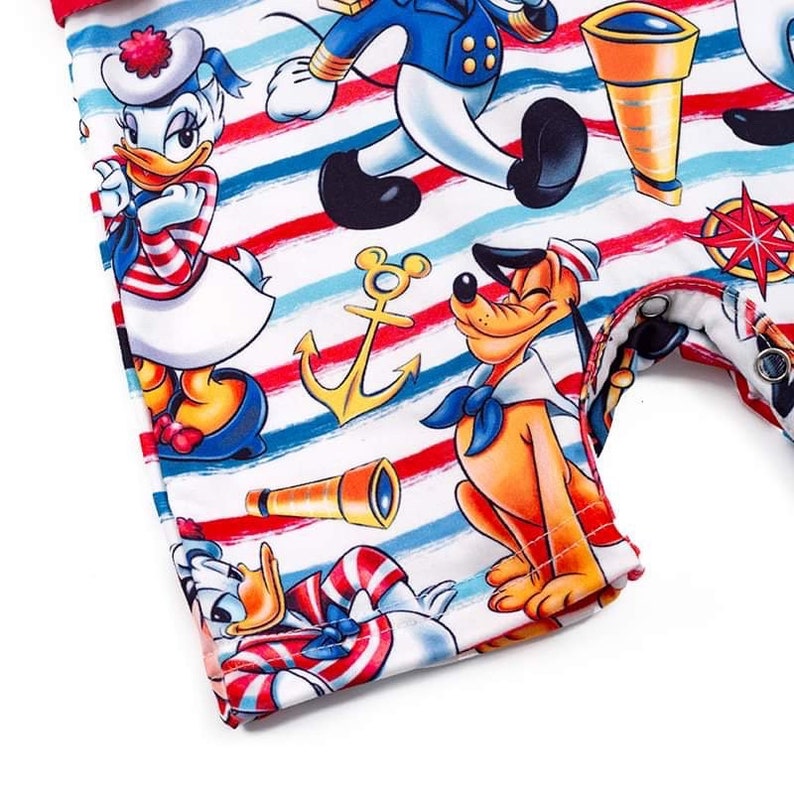 Disney Cruise Jon Jon Romper Shortalls Disney Baby Clothes 2024 Castaway Cay Wish Fantasy Mickey Donald Goofy DCL Disney Baby Outfit image 4