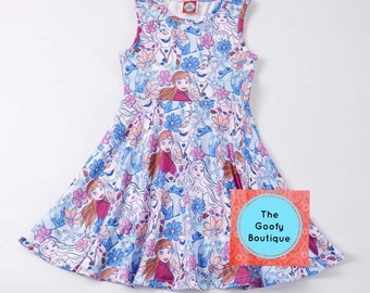 Vestido Disney Frozen Twirl Niñas 12/18 hasta 14/16 Anna Elsa Olaf. Tanque SIN MANGAS