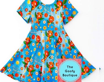 Orange Bird twirl dress Disney Dress Toddlers Girls Tweens Sunshine Disney World Orlando Florida
