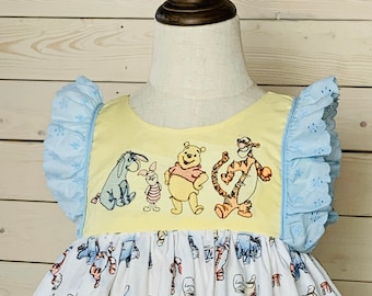 Winnie the Pooh Girls visten Tigger Eeyore Piglet bordado traje de cumpleaños Pooh Bear