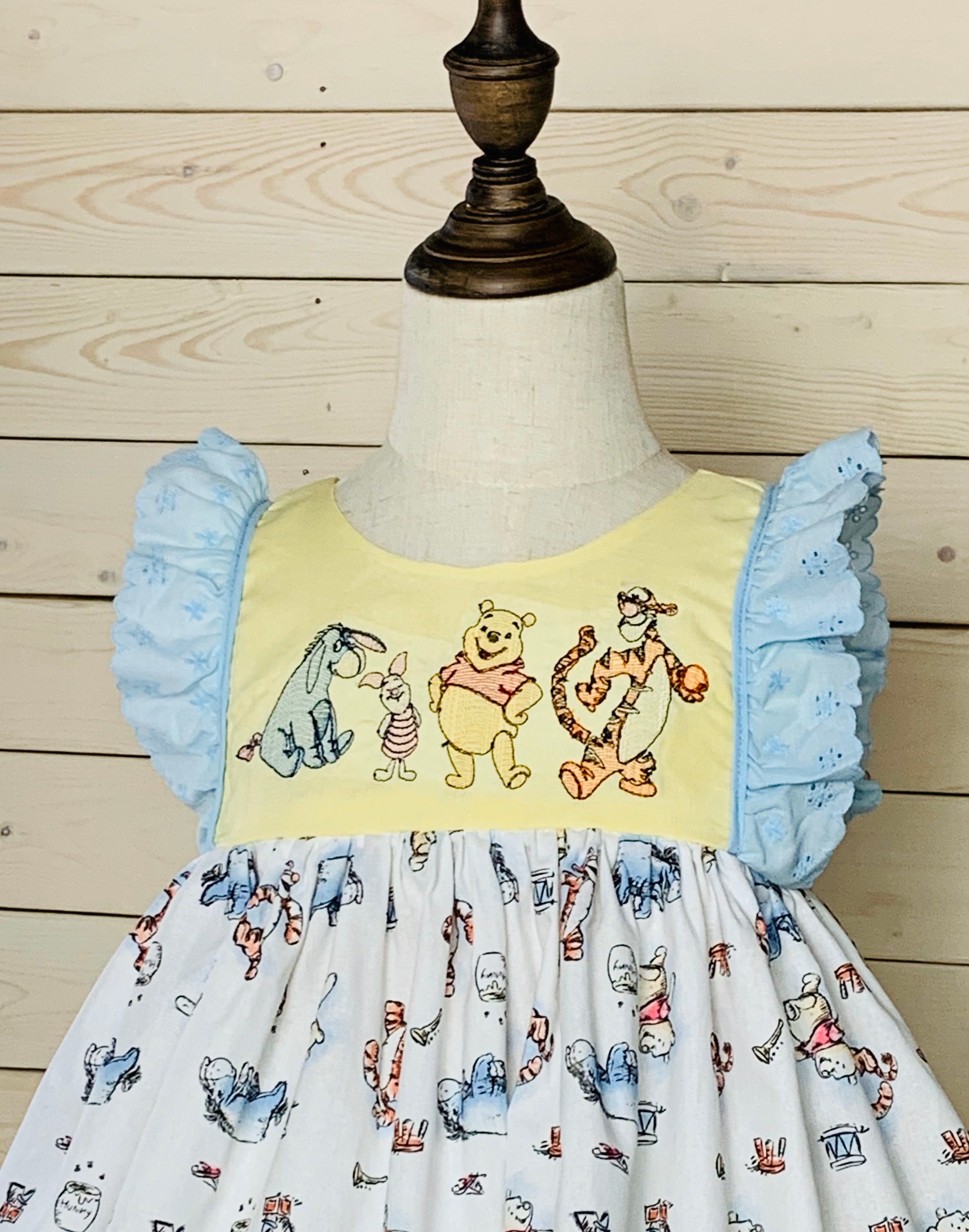 Winnie the Pooh Girls dress Tigger Eeyore Piglet Embroidered Birthday outfit Pooh Bear