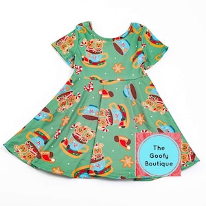 Disney Christmas Dress Mickey and Minnie Gingerbread  twirl dress Disney Parks 12m to 18/20 Disney Dress SHORT SLEEVE Very Merry Cruise