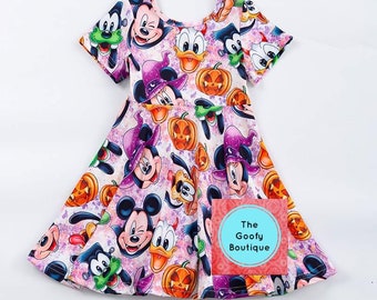 Disney Mickey and Friends Fab 5 Faces Vestido giratorio de Halloween Listo para enviar No tan aterrador Bebé Niñas pequeñas Niñas grandes Adolescentes