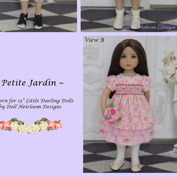 PDF "Petite Jardin" Gesmoktes und besticktes Top, Rock, Hose Schnittmuster für 13" Dianna Effner Little Darling Dolls von Doll Heirloom Designs