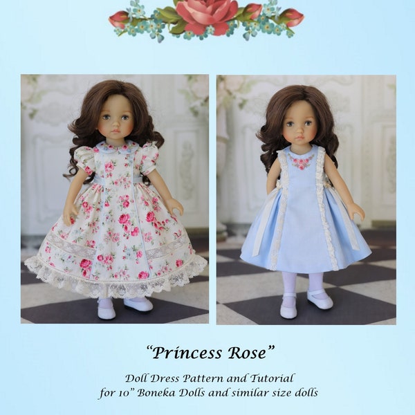 PDF "Princess Rose" Embroidered Dress Pattern for 10" Boneka Tuesday Child Dolls by Doll Heirloom Designs