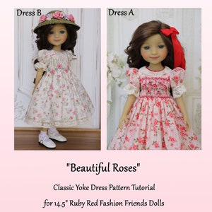 Beautiful Roses - Classic High Yoke Smocked Dress PDF Pattern for 14.5" - 15" Ruby Red Fashion Friends Dolls by Doll Heirloom Designs