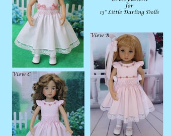 BEGINNERS PDF "Springtime" Embroidered and Smocked Dress Pattern for 13" Dianna Effner Little Darling Dolls by Doll Heirloom Designs