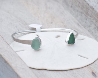 Handmade Sea Glass Bracelet | Sterling Silver Cuff