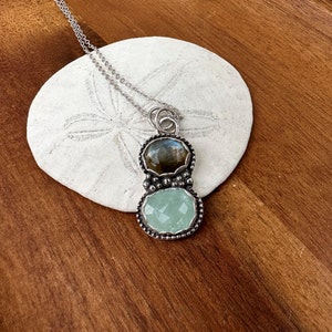 Labradorite and aquamarine necklace, Sterling silver necklace, Statement necklace