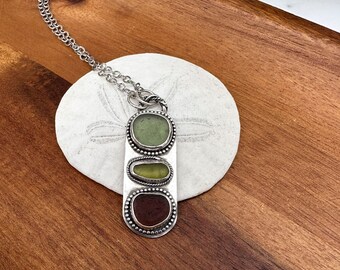 Sea glass necklace, Sterling silver necklace, statement necklace