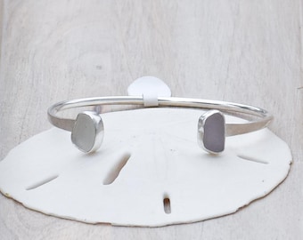 Handmade Sea Glass Bracelet | Sterling Silver Cuff