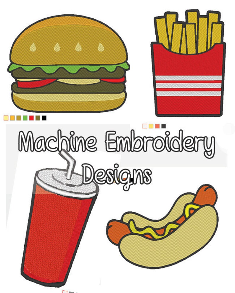 Fast food machine embroidery designs four designs american  etsy