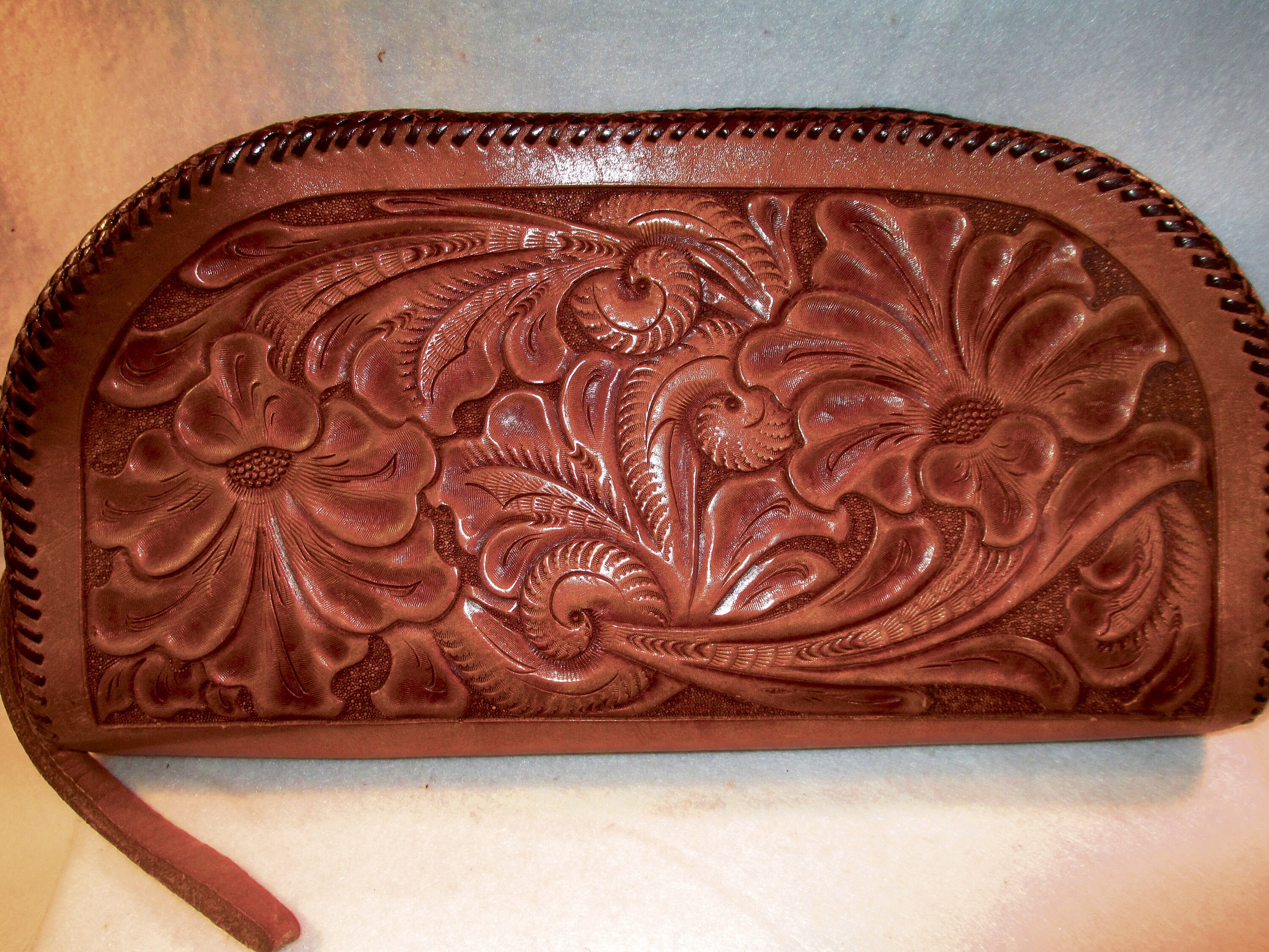 Another custom vintage hand tooled western leather clutch bag. Etsy