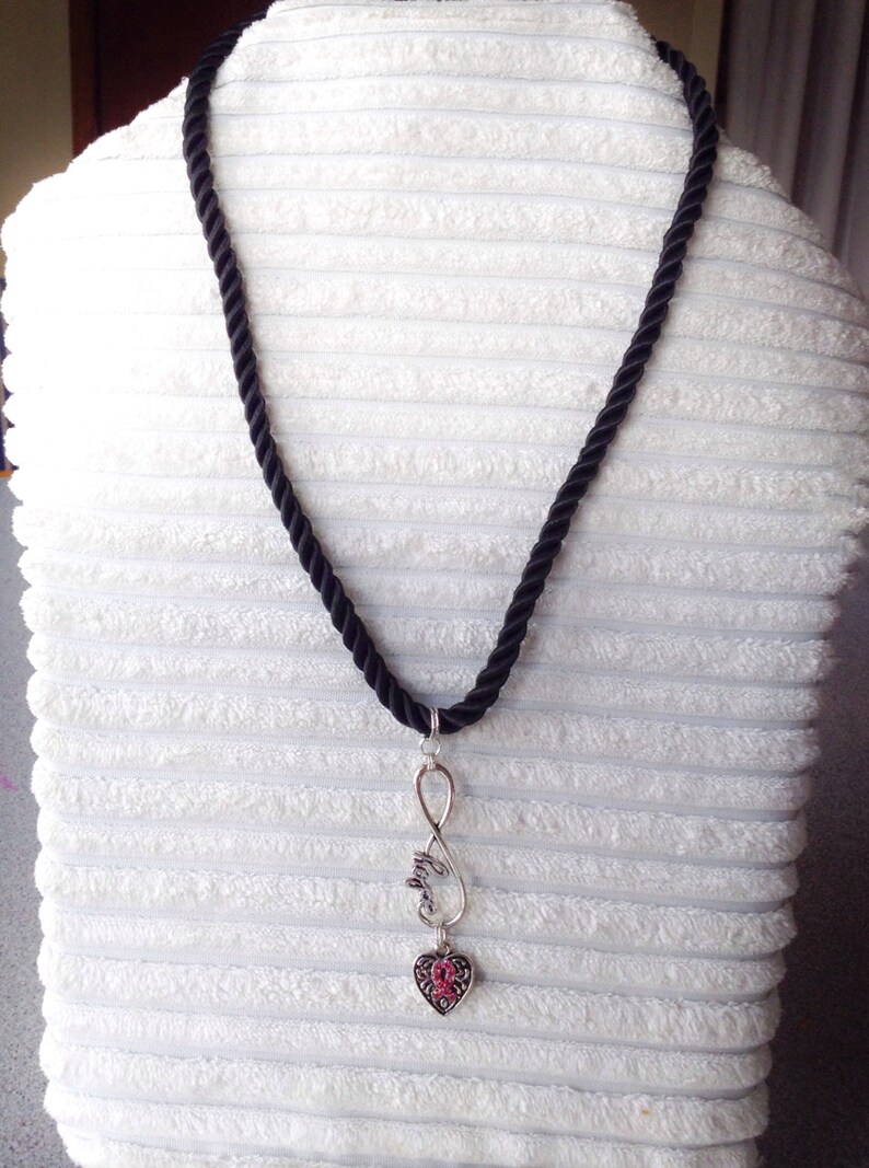 Breast Cancer Necklace Pink Ribbon Infinity Charm Necklace Etsy