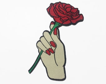 Pretty Rose in Hand iron on patches (PACK OF 2) par badge