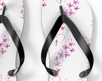 Christelijke teenslippers met vlinder: religieuze sandalen met hart en kruis