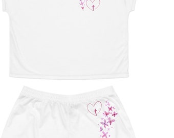 Chrześcijański komplet piżamowy: Wzór motyla z sercem, strój domowy dla kobiet