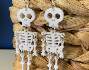 Dancing Skeleton Dangle Earrings: Iridescent Halloween Jewelry