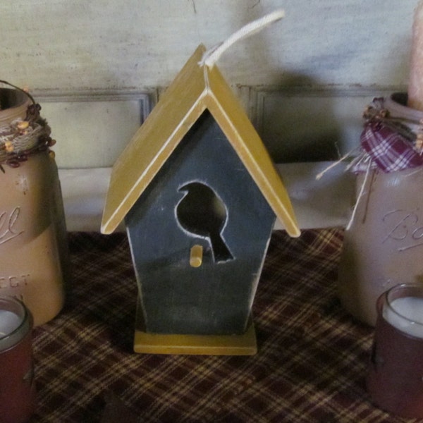 Primitive Birdhouses Bird house Rustic Birdhouse Decor Country Mustard Yellow and Black Hanging Birdhouse