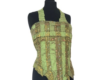 Green silk bustier, Made in Italy clothing, one of a kind women clothes, embroidered silk bustier, Unique clothes