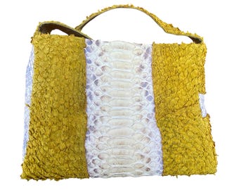 Bolso de piel de pez amarillo y anaconda - Diseño italiano hecho a mano
