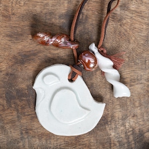 Handmade Ceramic Bird Pendant Necklace: Boho Artisan Jewelry