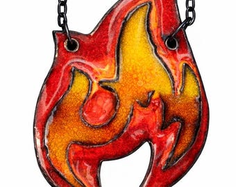 Limited Edition Ceramic Fire Pendant – Sculptural Statement Necklace – Elemental Wearable Art “Nemrut”