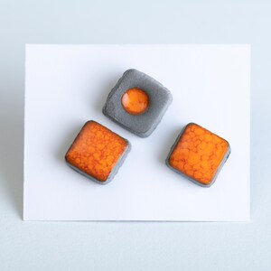 Asymmetrical Ceramic Stud Earring Set - Handmade Minimalist Earrings in Orange & Green for Her - Unique Gift Idea