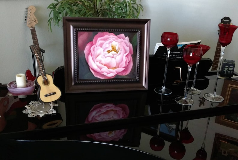 8 X 10 Framed 12 X 14 Pink Peony original oil painting on Birch Panel