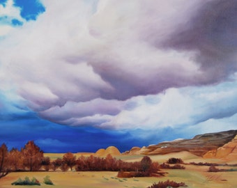 Dessert Storm Clouds, Utah Landscape, Oil painting on 22" x 28" canvas