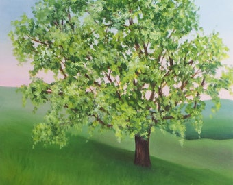 Spring Oak Tree, Oil Painting on panel, 12" x 12"