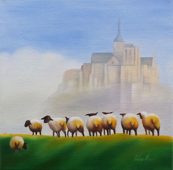 The Sheep of Mont St. Michel, Oil on Gallery Wrapped Canvas, 12" x 12"