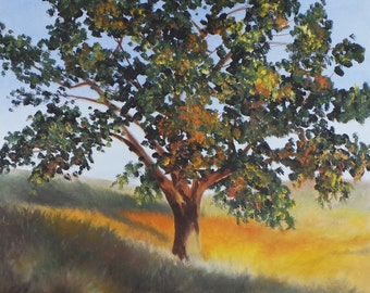 Fall Oak Tree, Oil Painting on panel, 12" x 12"