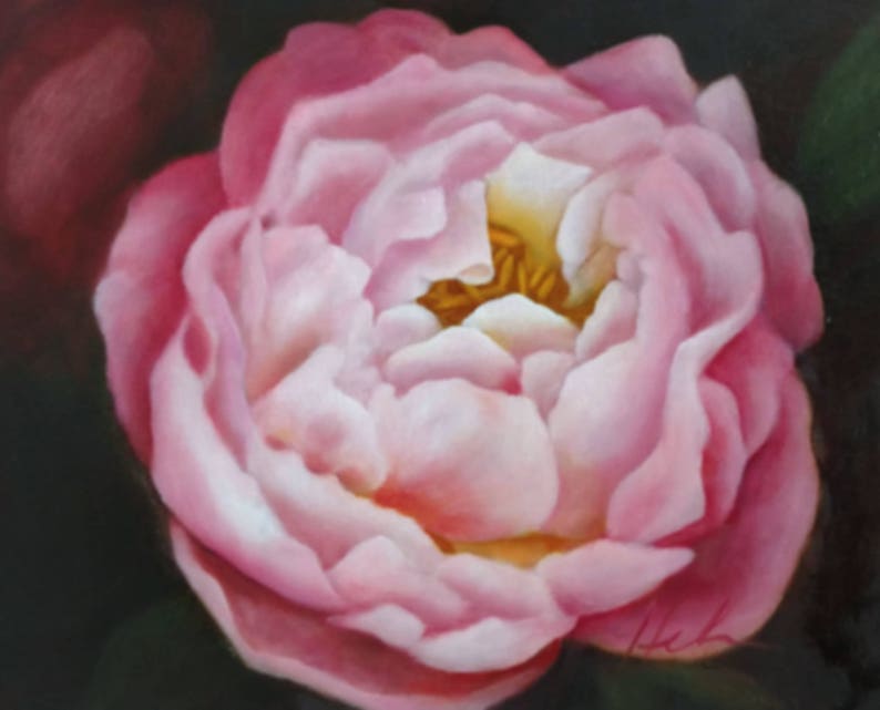 8 X 10 Framed 12 X 14 Pink Peony original oil painting on Birch Panel