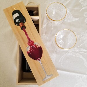 Single Pour.  Hand Painted Wooden Wine Box