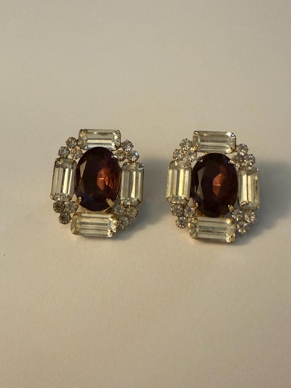 Art deco oval and rectangular rhinestone Clip on … - image 4