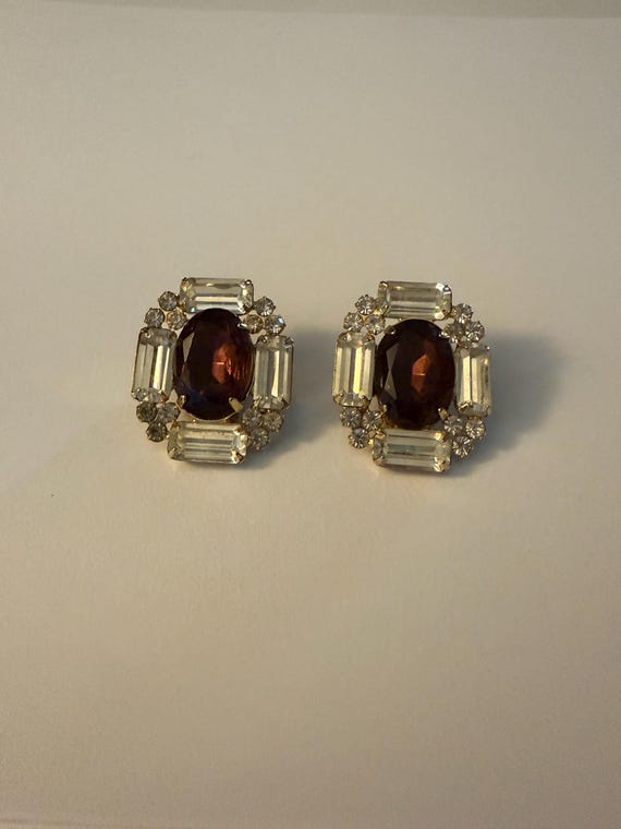 Art deco oval and rectangular rhinestone Clip on … - image 5