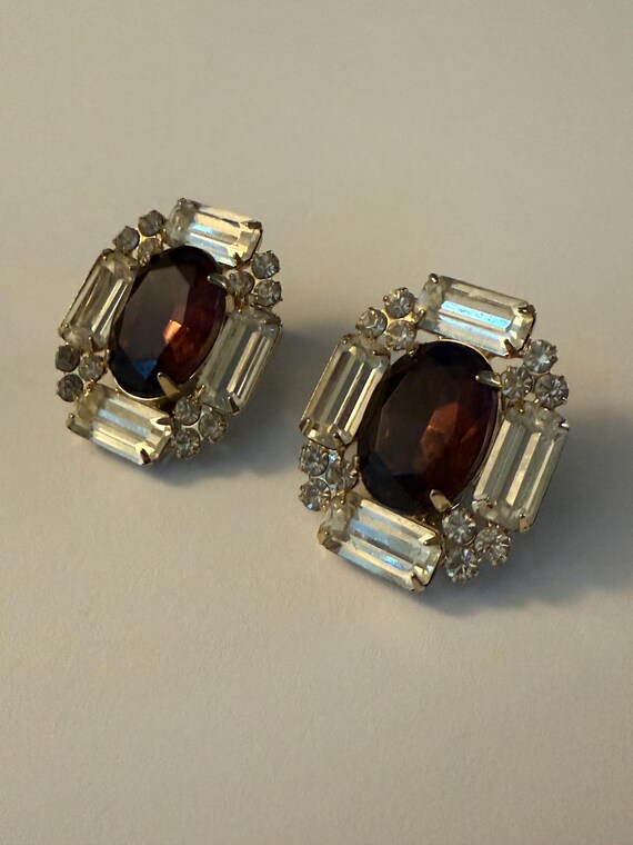 Art deco oval and rectangular rhinestone Clip on … - image 2