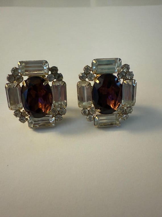 Art deco oval and rectangular rhinestone Clip on … - image 6