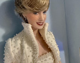 princess diana elvis dress doll Princess Wales Diana Queen Hearts Franklin Mint Doll w/White Elvis Dress NRFB