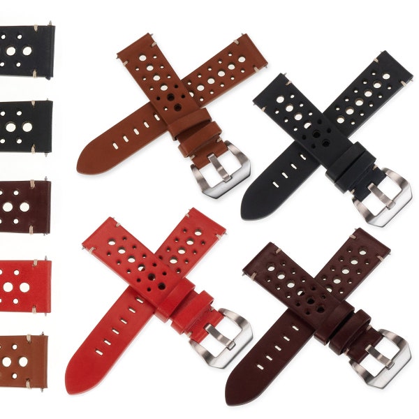 High Quality Mens Watch Strap Rally Racing Drivers Real Leather Band Perforated