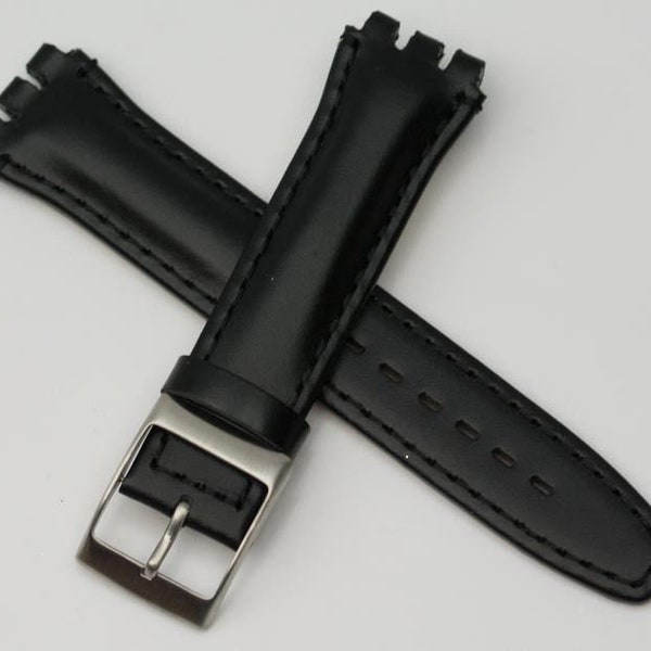 Leather Swatch Irony Watch Strap Band 19mm Black Silver Buckle Chrono
