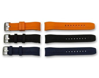 Curved End Silicone Rubber Watch Divers Strap 22mm Dive Band Orange Blue Black