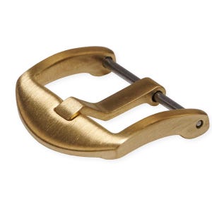 Pode incluir: Uma fivela de relógio de metal dourado com acabamento escovado.