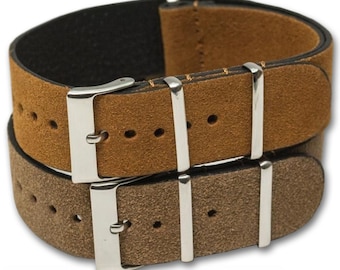24mm Qualité Véritable CUIR SUEDE Montre Bracelet Band Militaire Marron Tan