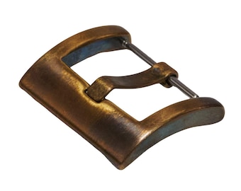 Hebilla de correa de reloj BRONCE MACIZO ENVEJECIDO curvada 18 mm - 26 mm pasadores pam homenaje